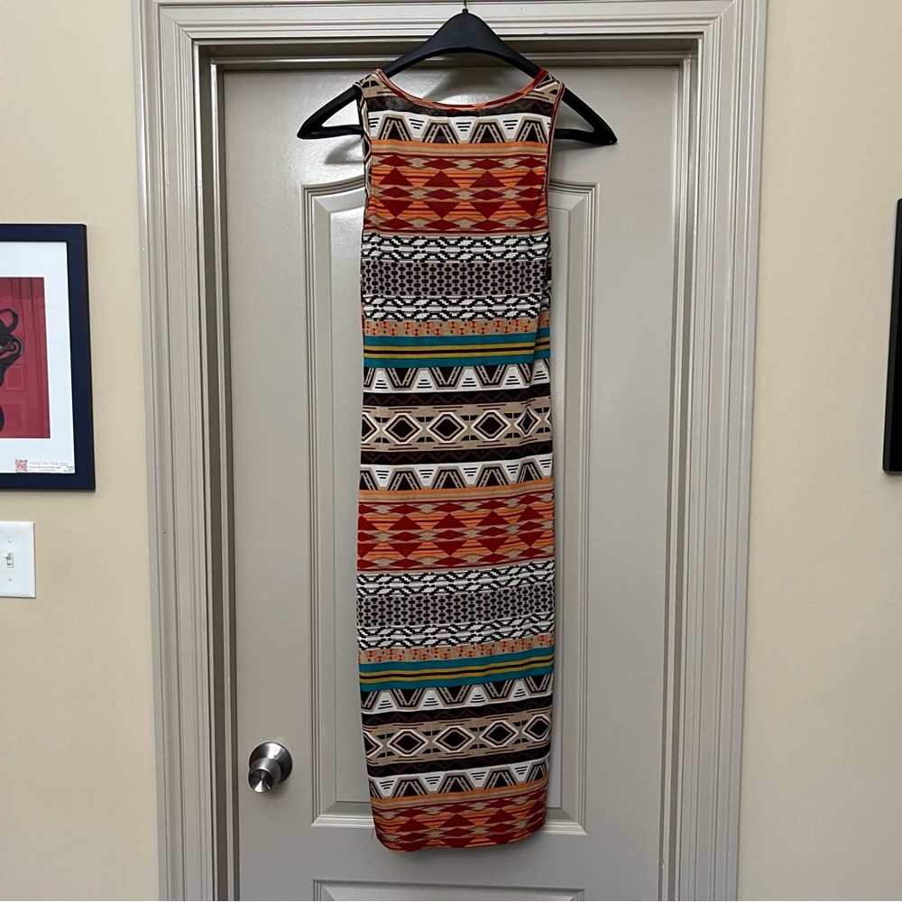 Midi Bodycon Aztec Print Multi Color Sleeves Dress - image 5